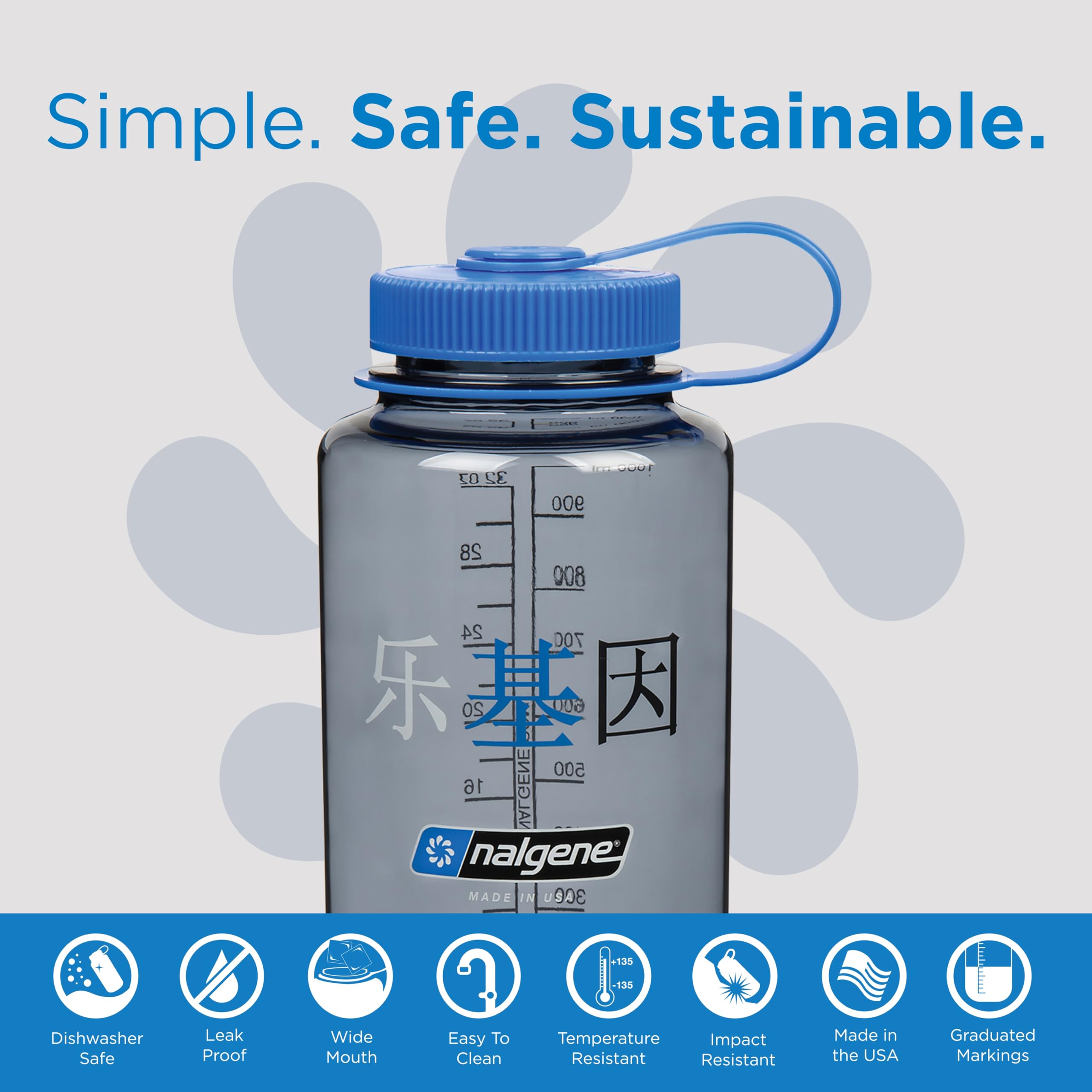 Nalgene Sustain Tritan Bpa-Free Water Bottle Made With Material Derived From 50% Plastic Waste, 32 Oz, Wide Mouth, Chinese Logo